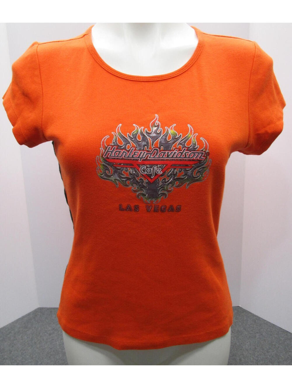 Harley Davidson Wmn's Shirt Size XL Late Vintage 90'S  Orange Black Side Insert